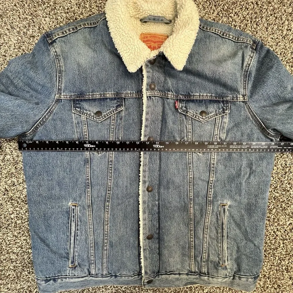 Levis Denim Jacket Adult XXL 2XL Blue Sherpa Lined Trucker Red Tab Fleece Men